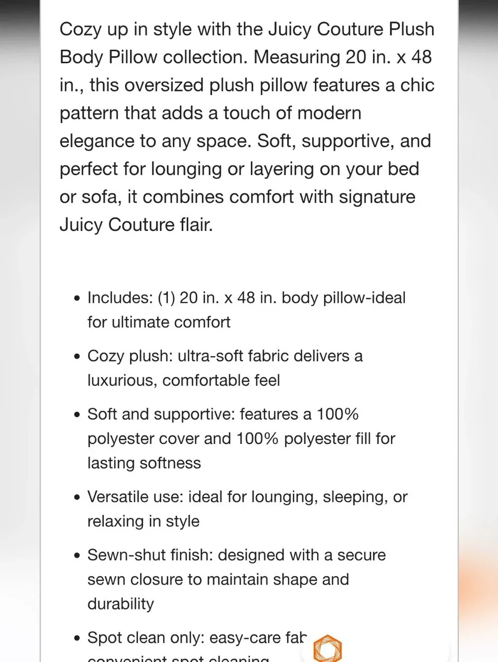 Juicy Couture Home Decorative Floral Print Plush Body Pillow